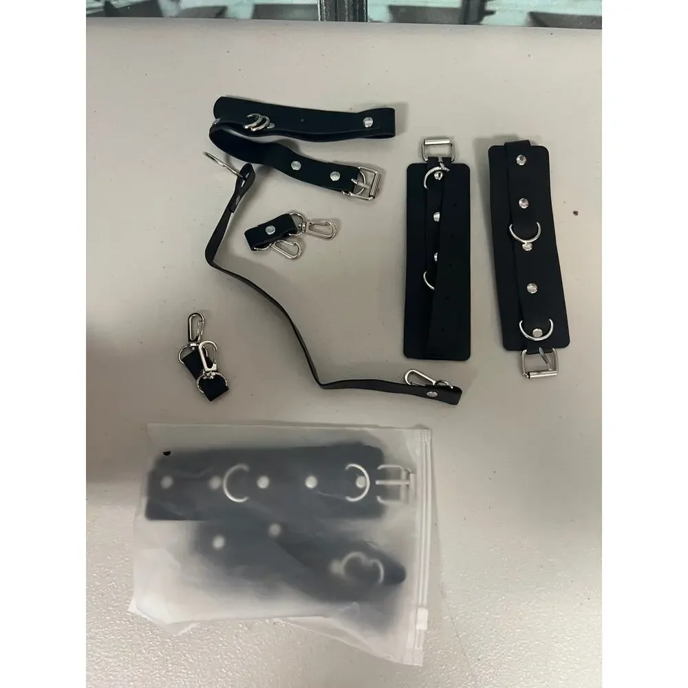 Punk Goth Adjustable Leather Collar to Cuff Restraint Set